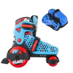 SFR Stomper Boys Adjustable Quad Roller Skates With Safety Pad Set